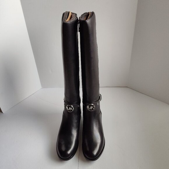 Ladies SZ 7M Michael Michael Kors Black Leather Riding Boots NWOT - Picture 1 of 8